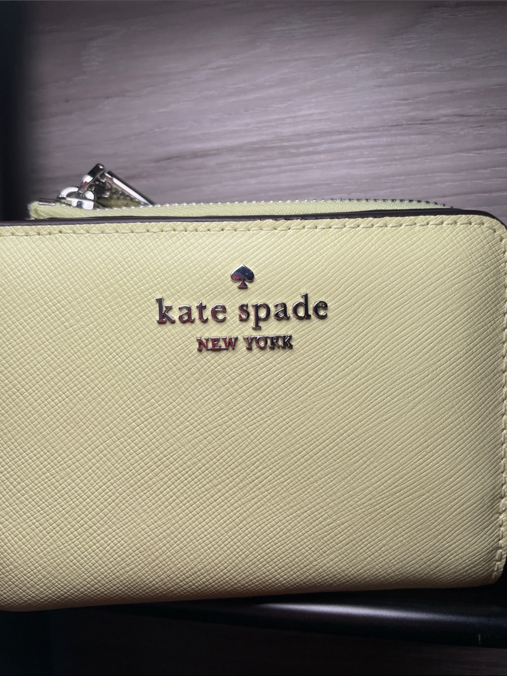 EUC- Women's Kate Spade Saffiano Leather Small L-Zip Wallet, Tennis Ball - Picture 8 of 8